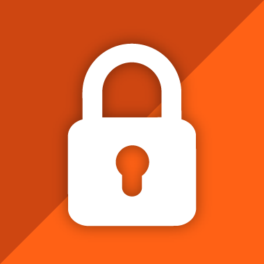 Dark/light orange background with a white lock icon in the middle